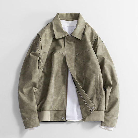 Herren PU-Jacke Retro-Look mit weitem Schnitt