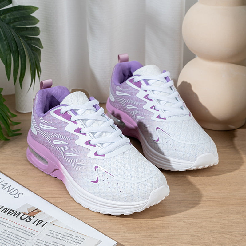 Women's running shoes with flat sole and rounded toe – mesh look