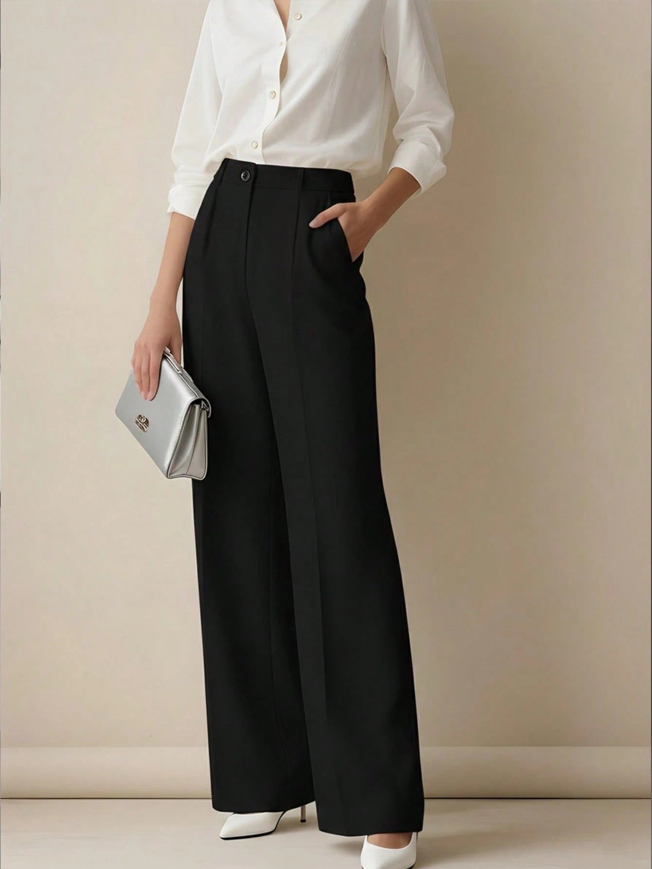 Damen High Waist Stoffhose mit Geradem Bein