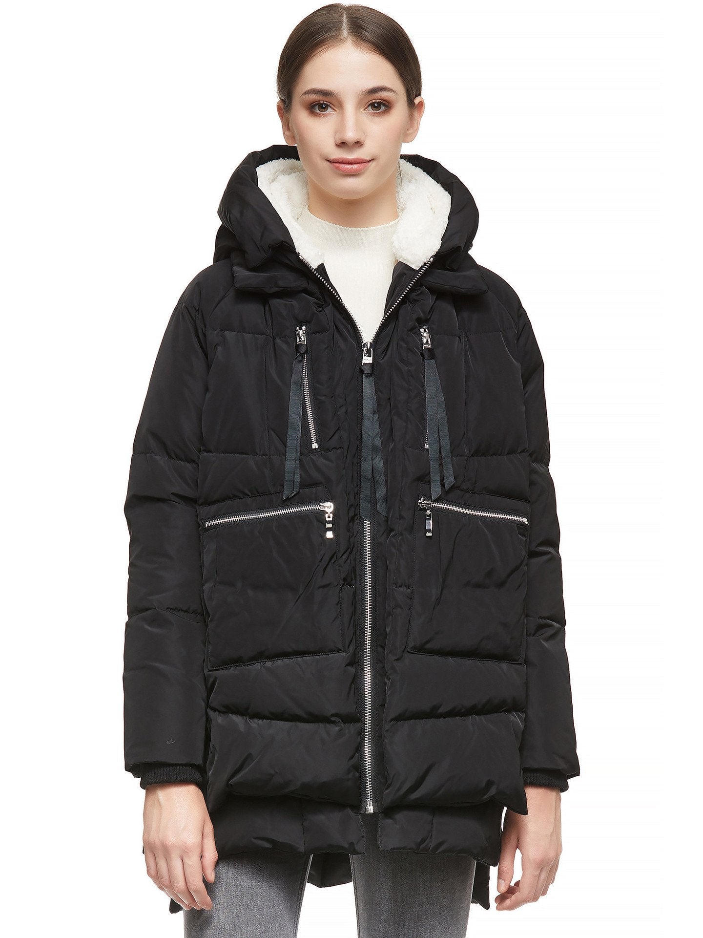 Damen Winterkapuzenjacke mit Steppung, Reißverschluss und Taschen