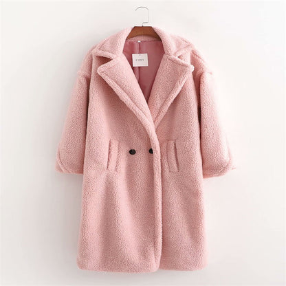 Damen Wintermantel lang mit Teddy-Struktur und verstärktem Design