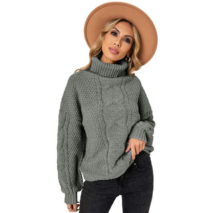 Women's Winter High-Neck Sweater Solid Color Long Sleeve