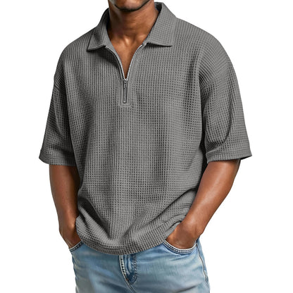 Herren Sommer Waffelstrick Poloshirt – Kurzarm Normale Passform