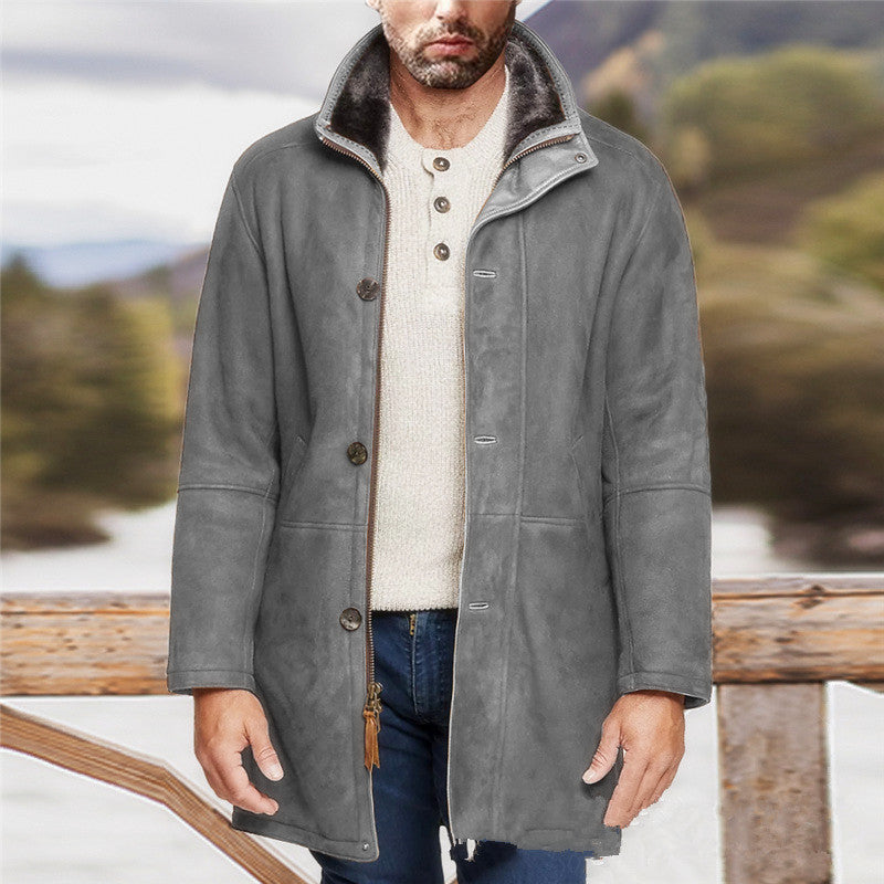 Herren Herbst Mantel in mittlerer Länge, Einreihig, Klassisches Revers, Uni – Woll-Stil