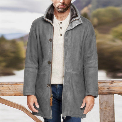 Herren Herbst Mantel in mittlerer Länge, Einreihig, Klassisches Revers, Uni – Woll-Stil