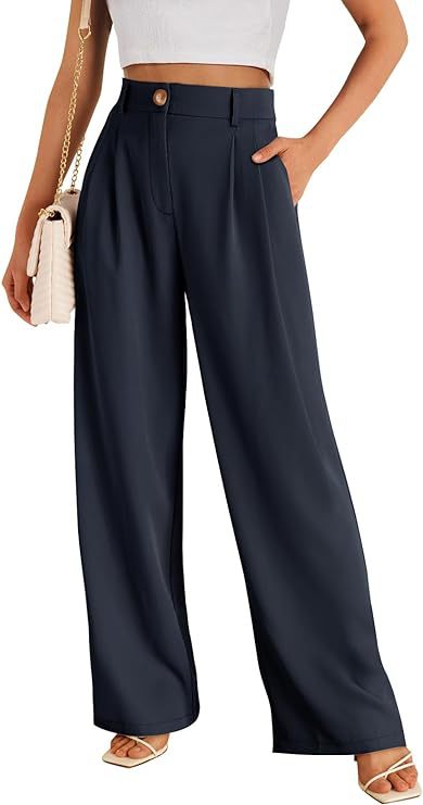 Women's business trousers with high waist, elastic waistband, and wide leg – Classic style