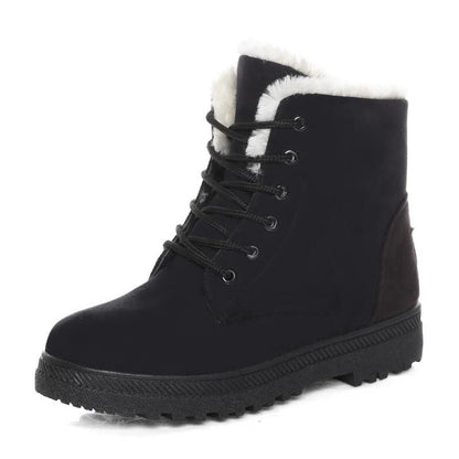 Women's Winter Snow Boots with Front Lacing and Flat Low Heel