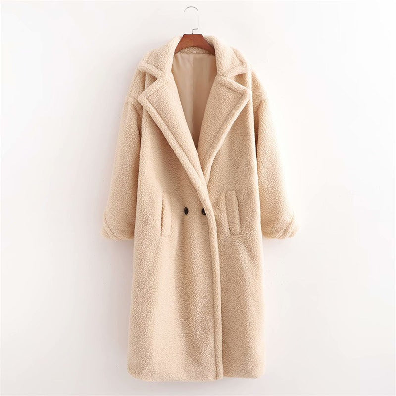 Damen Wintermantel lang mit Teddy-Struktur und verstärktem Design