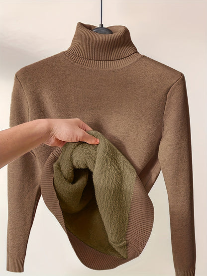 Damen Rollkragenpullover Langarm Glatte Oberfläche Dehnbar – Elegant und Vielseitig