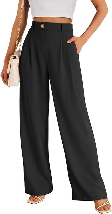 Women's business trousers with high waist, elastic waistband, and wide leg – Classic style