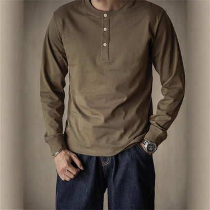 Herren Langarm Henley Shirt – Schweres Material Normale Passform