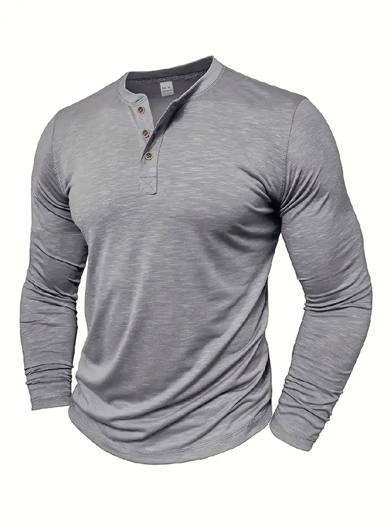 Herren Langarm Henley T-Shirt Mit Knopfleiste