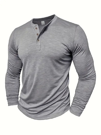 Herren Langarm Henley T-Shirt Mit Knopfleiste