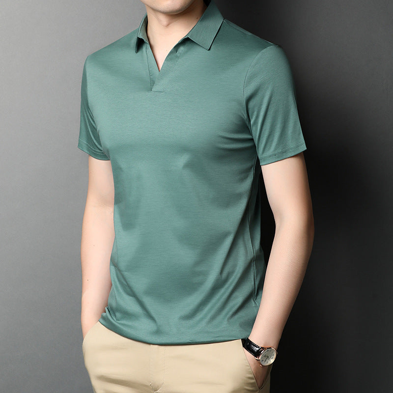 Herren Kurzarm-T-Shirt Mit Reverskragen, Gerader Passform Und Mercerisierter Oberfläche