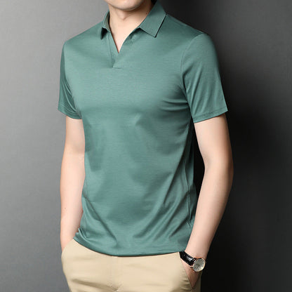 Herren Kurzarm-T-Shirt Mit Reverskragen, Gerader Passform Und Mercerisierter Oberfläche