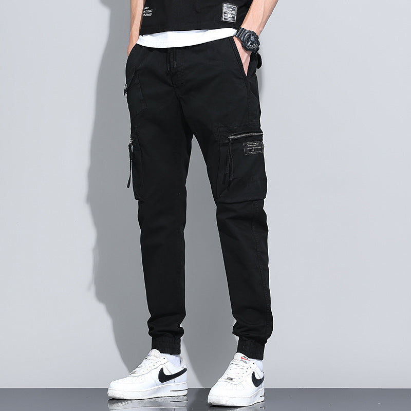 Men's Overalls with Nine-Point Length, Wide Leg, Mid-Rise Waist, and Drawstring