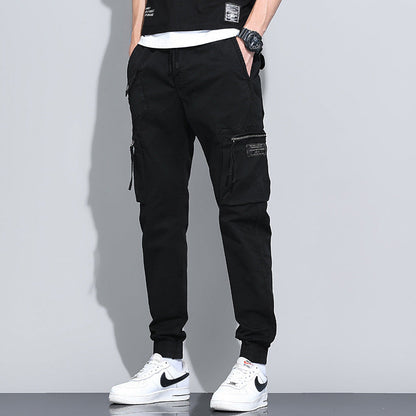 Men's Overalls with Nine-Point Length, Wide Leg, Mid-Rise Waist, and Drawstring