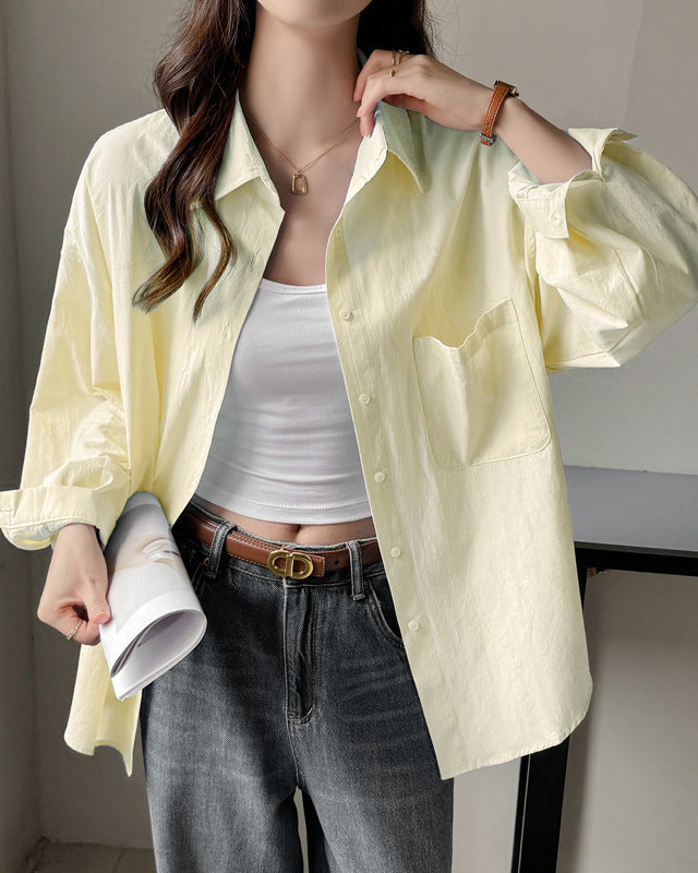 Women's Long-Sleeve Shirt in Solid Color with Loose Fit and Extended Size Options