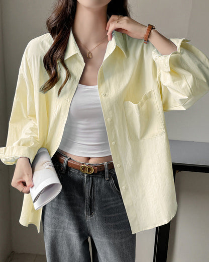 Women's Long-Sleeve Shirt in Solid Color with Loose Fit and Extended Size Options