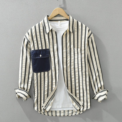 Men's Striped Shirt Long Sleeve Loose Fit With Button Placket