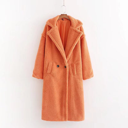 Damen Wintermantel lang mit Teddy-Struktur und verstärktem Design