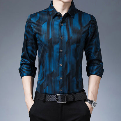 Herren Klassisches Langarmhemd mit Knopfleiste – Leichtes Design Normale Passform