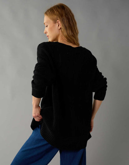 Damen Pullover Mit Überschnittenen Schultern Und Geripptem Abschluss