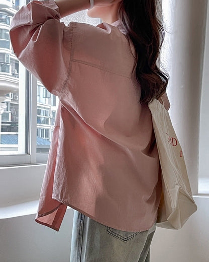 Women's Long-Sleeve Shirt in Solid Color with Loose Fit and Extended Size Options