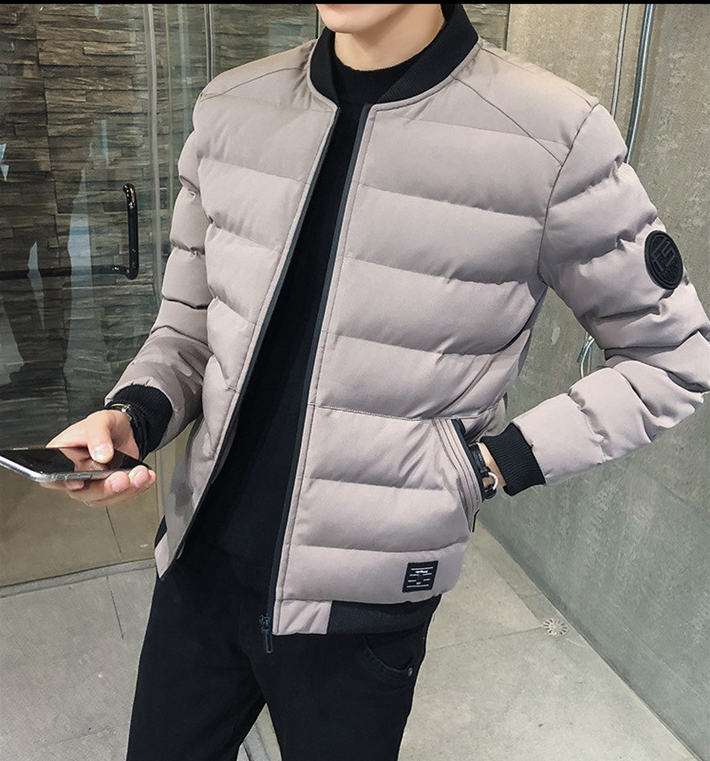 Herren Winter Stehkragen Gepolsterte Baseballjacke mit Reißverschluss vorne