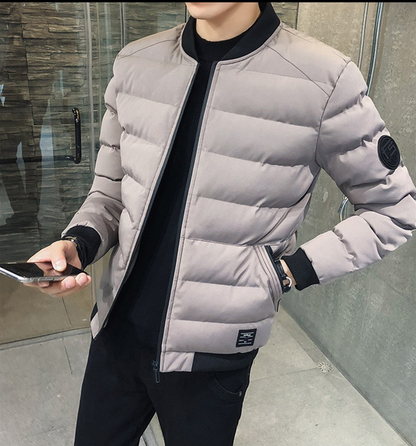 Herren Winter Stehkragen Gepolsterte Baseballjacke mit Reißverschluss vorne