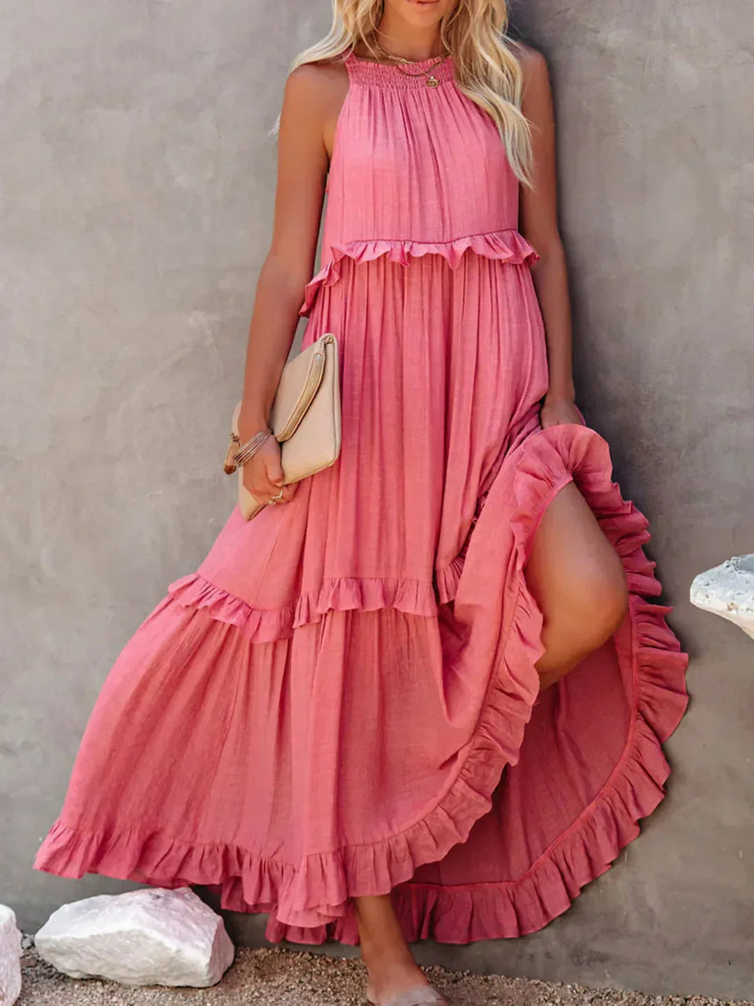 Damen Sommerkleid ohne Ärmel mit Rüschendetails