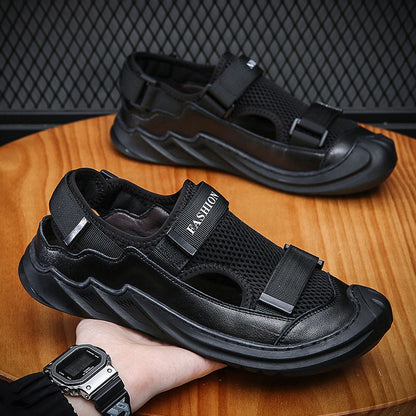 Herren-Sommersandalen, Geschlossene Zehenpartie, Obermaterial Aus Mesh, Klettverschluss, Gummisohle