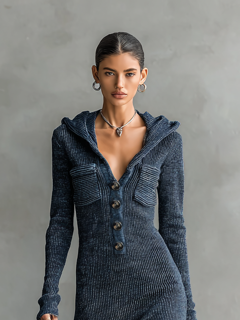 Damenkleid mit Kapuze und figurbetontem Slim-Fit-Schnitt