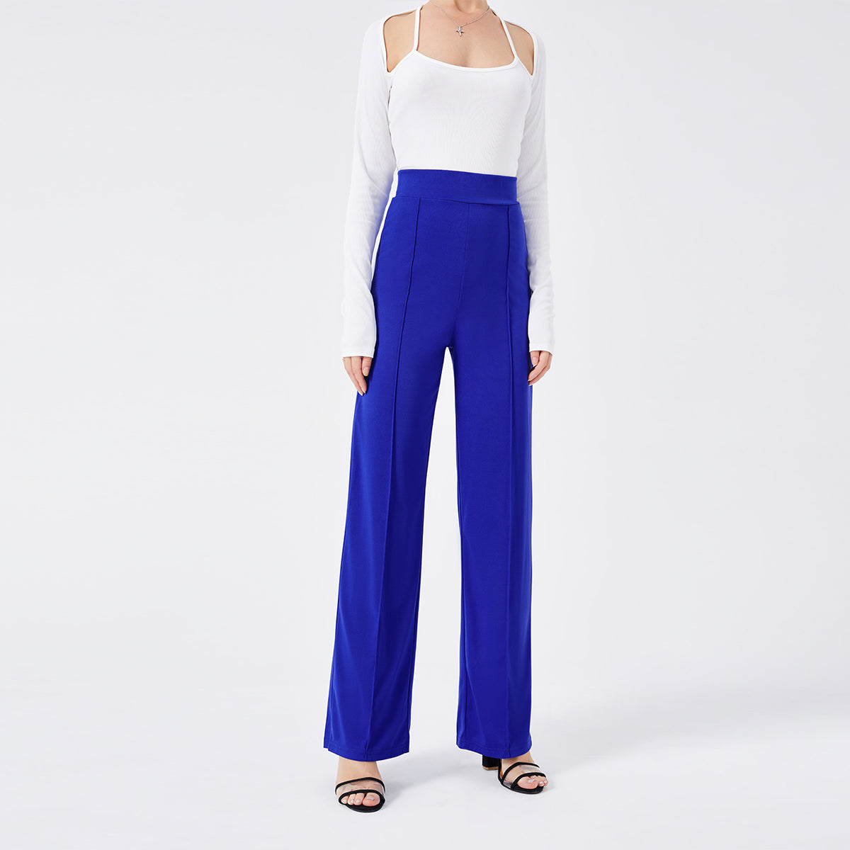 Damen Hochtaillen-Slim-Schlaghose in Unifarbe