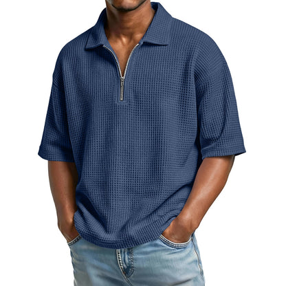 Herren Sommer Waffelstrick Poloshirt – Kurzarm Normale Passform