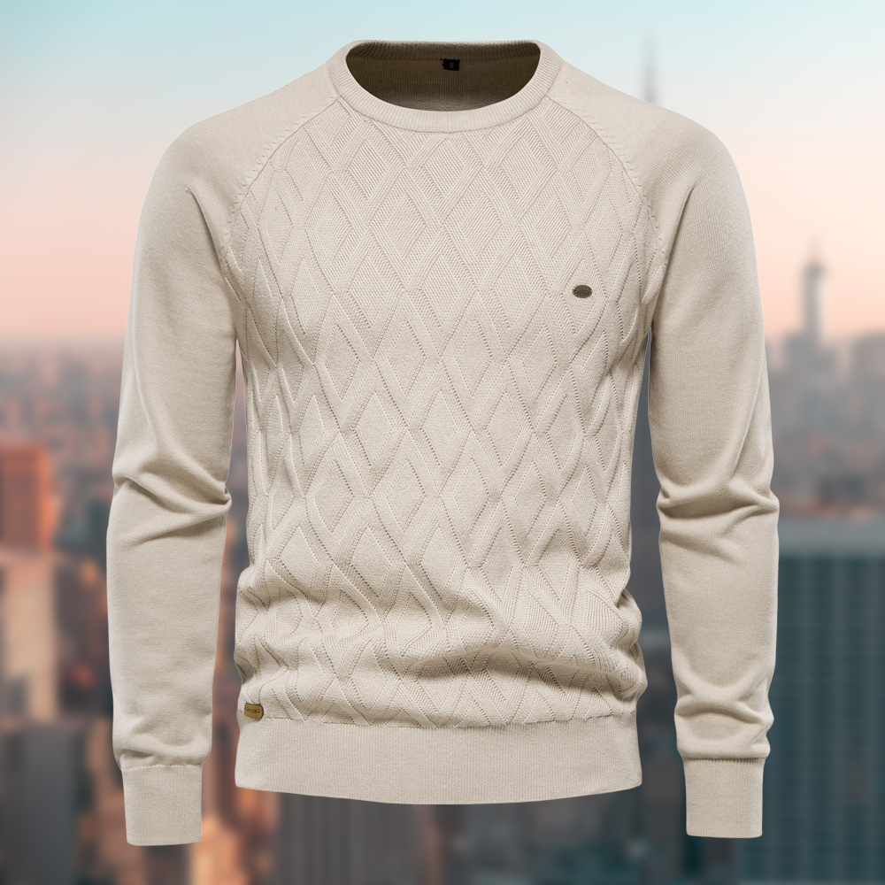 Men's Pullover Crew Neck Solid Color Long Sleeve Straight Cut – Cotton Blend