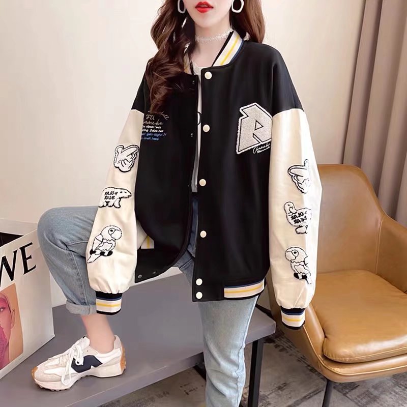 Damen-Baseballjacke mit Cartoon-Print und langen Ärmeln