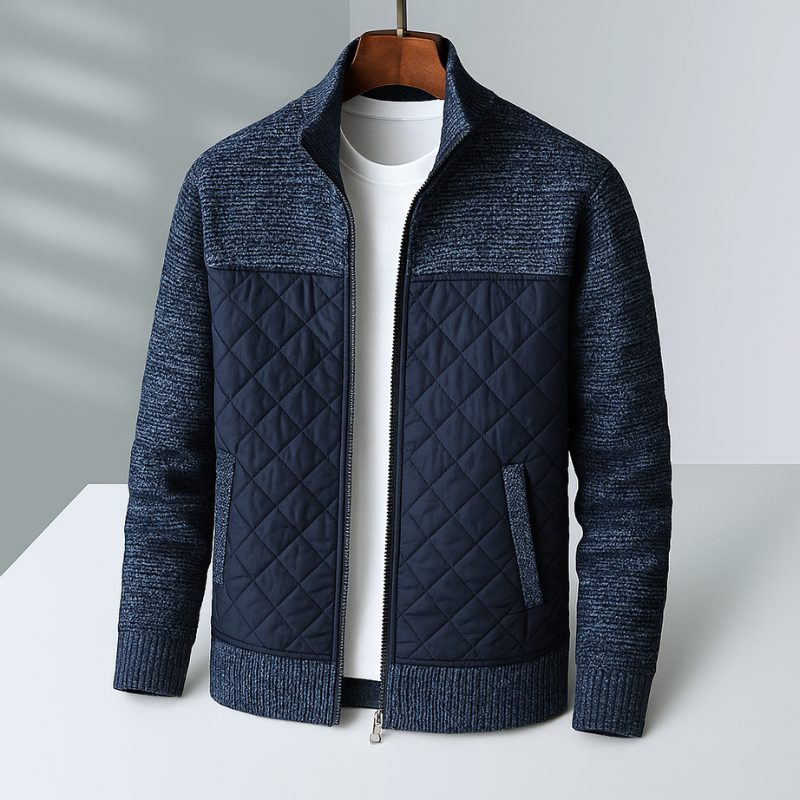 Men's Quilted Jacket with Knitted Sleeves and Tailored Fit