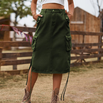 Women's A-line midi skirt with lacing and shaping silhouette