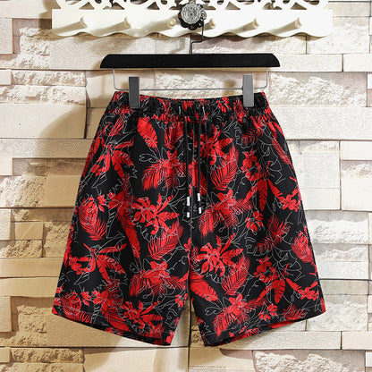 Men's Printed Short-Sleeve Shirt and Shorts, Two-Piece Cotton Blend Set, Street Style Outfit, Lightweight Summer Clothing