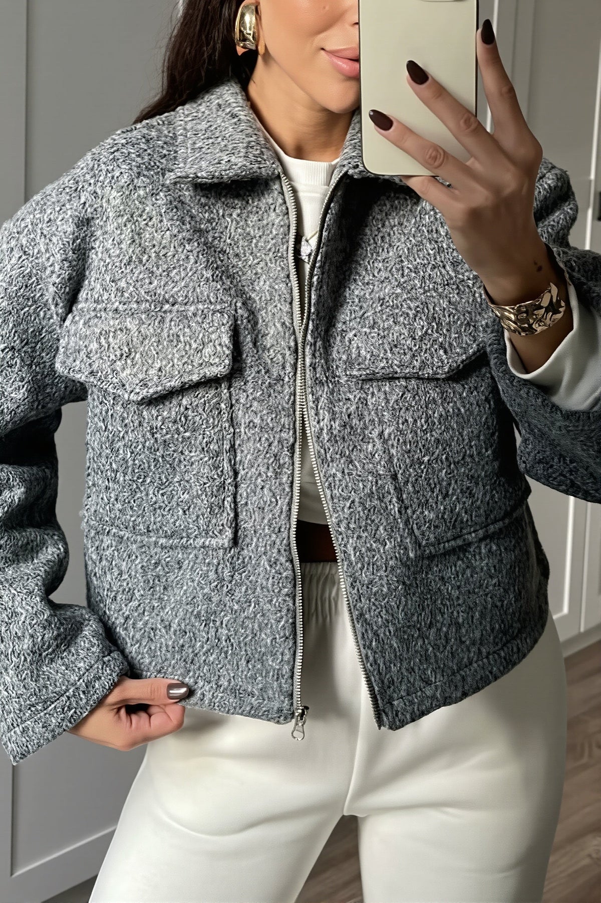 Cropped Damenjacke mit geschlossenem Reissverschluss