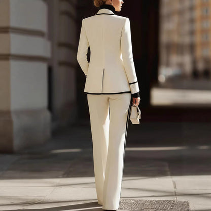 Damen-Set: Langärmliger, Zweireihiger Blazer Und Lange Hose – Farbblock-Design
