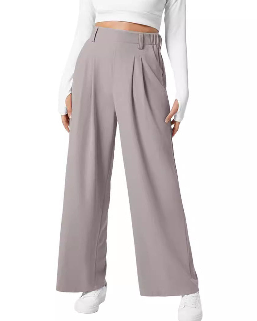 Women's pants with elastic waistband, waffle knit, and wide leg