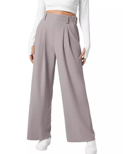 Women's pants with elastic waistband, waffle knit, and wide leg