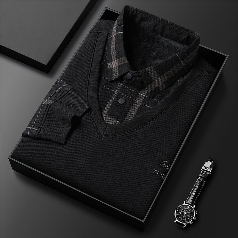 Men's thermal shirt with collar for winter