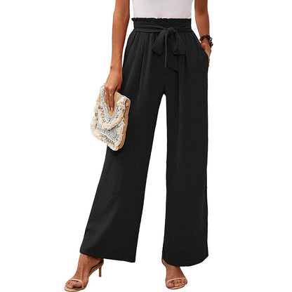 Damen-Hose mit hohem Bund, geknotetem Bund und weitem Bein – Klassischer Stil