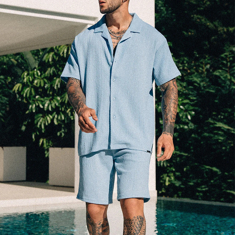 Men's Summer Short Sleeve Printed T-Shirt and Shorts Two-Piece Set Street Style Outfit Polyester Fiber Lightweight Wear