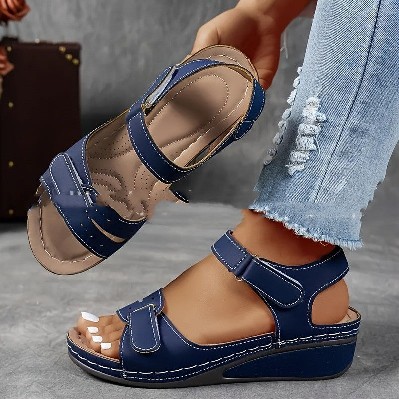 Damen-Sandalen Mit Dicker Sohle Und Klettverschluss – Lederoptik