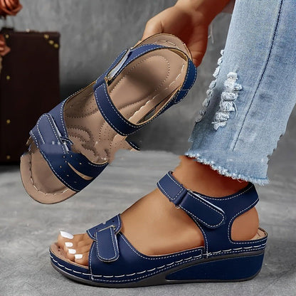 Damen-Sandalen Mit Dicker Sohle Und Klettverschluss – Lederoptik