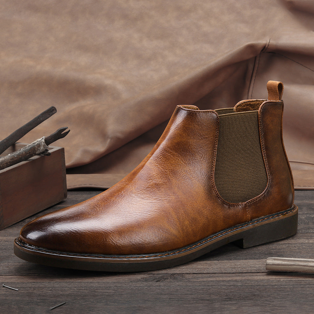 Men's Chelsea Boots PU Leather Look Round Toe Low Ankle
